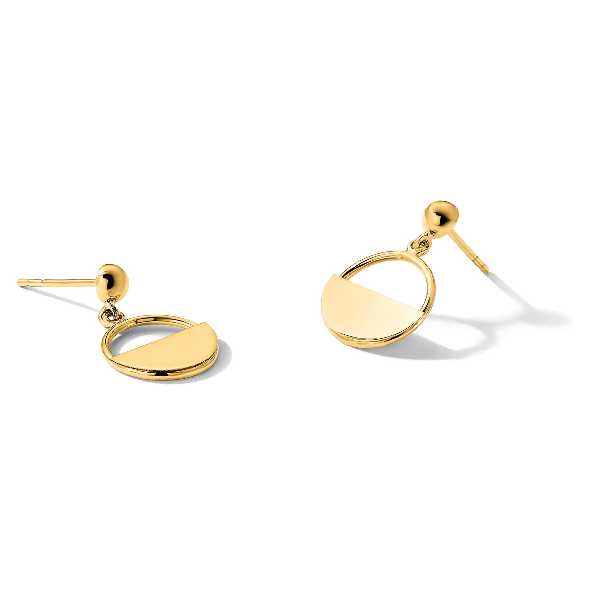14K Polished Contemporary Circle Dangle Post Earrings