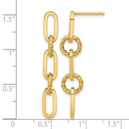 14K Polished and Textured Chain Link Dangle Post Earrings