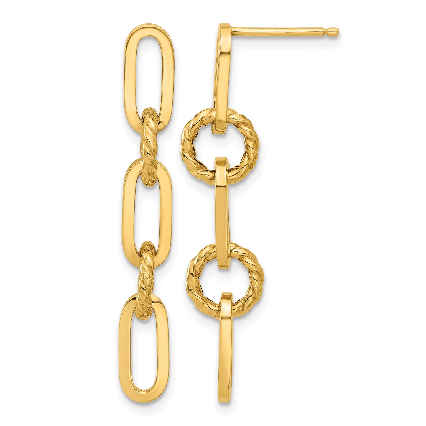 14K Polished and Textured Chain Link Dangle Post Earrings