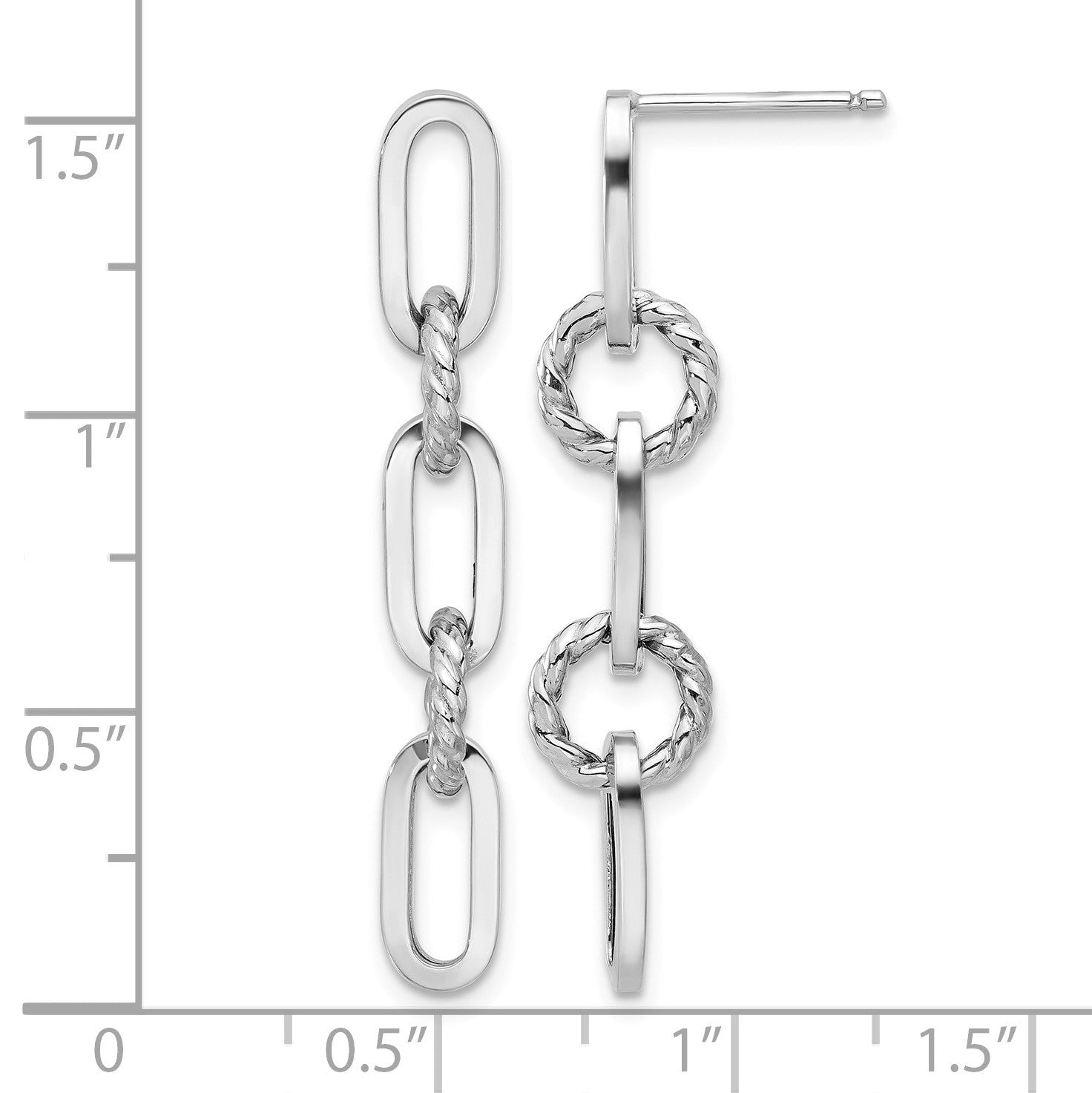 14K White Gold Polished and Textured Chain Link Dangle Post Earrings