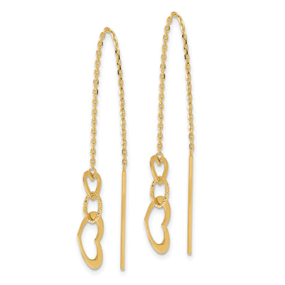 14K Polished Hearts Dangle and Chain Threader Earrings