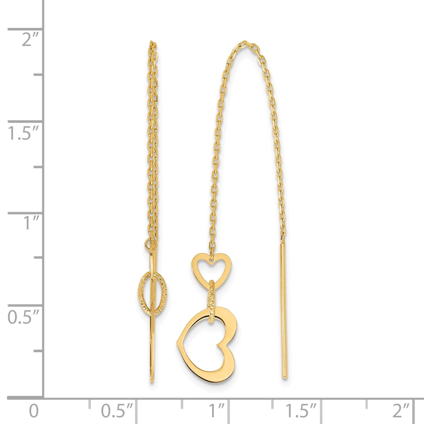14K Polished Hearts Dangle and Chain Threader Earrings