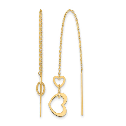 14K Polished Hearts Dangle and Chain Threader Earrings