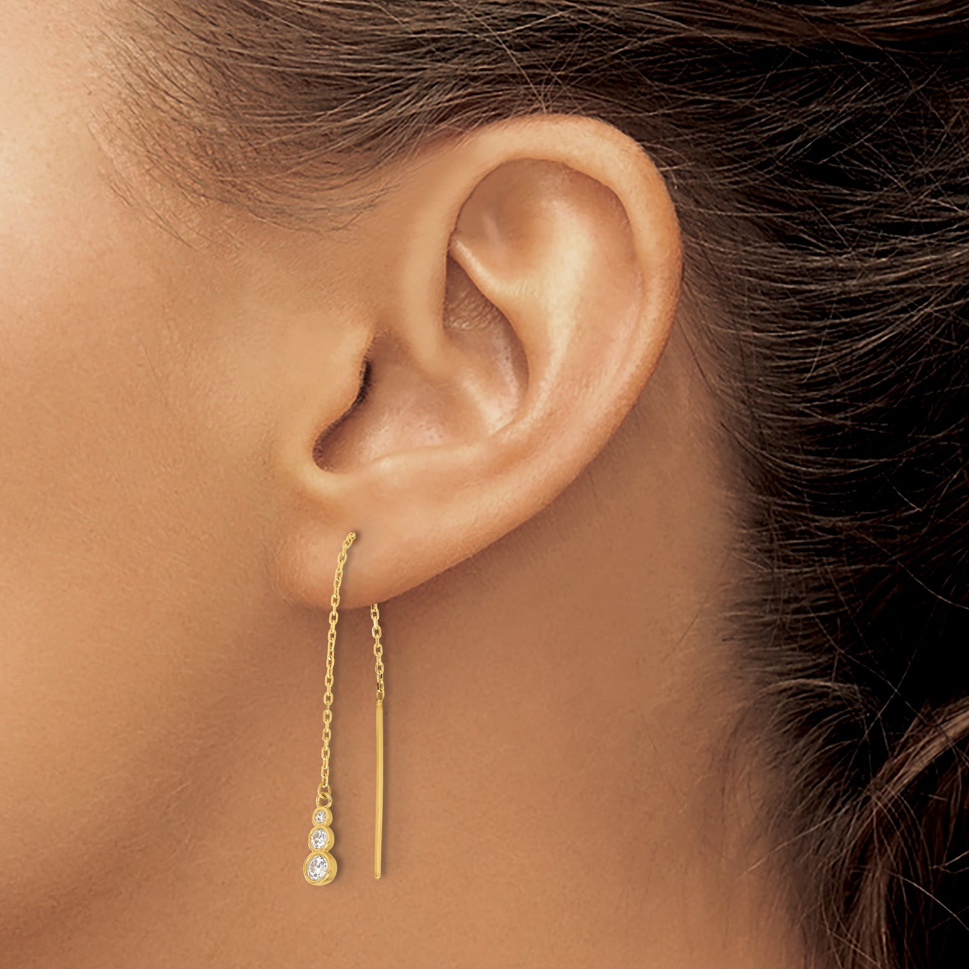 14K Polished Graduated CZ and Chain Threader Earrings