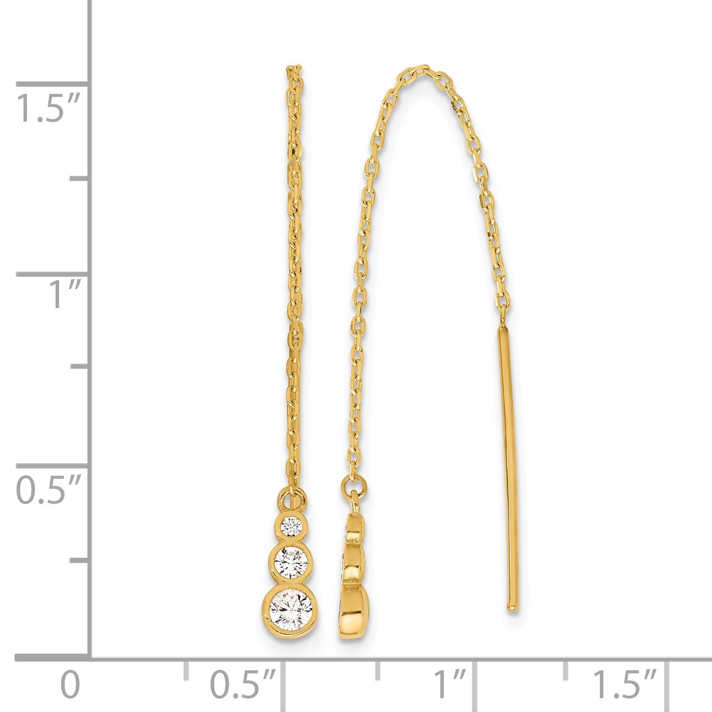 14K Polished Graduated CZ and Chain Threader Earrings