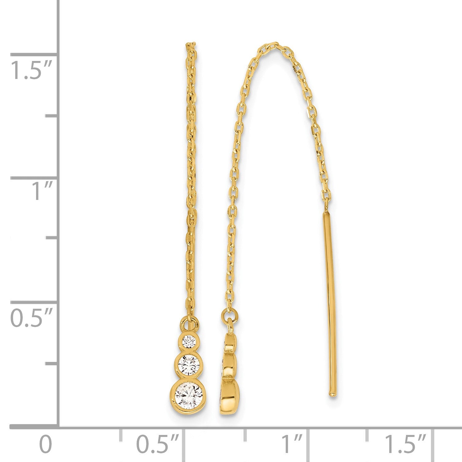 14K Polished Graduated CZ and Chain Threader Earrings