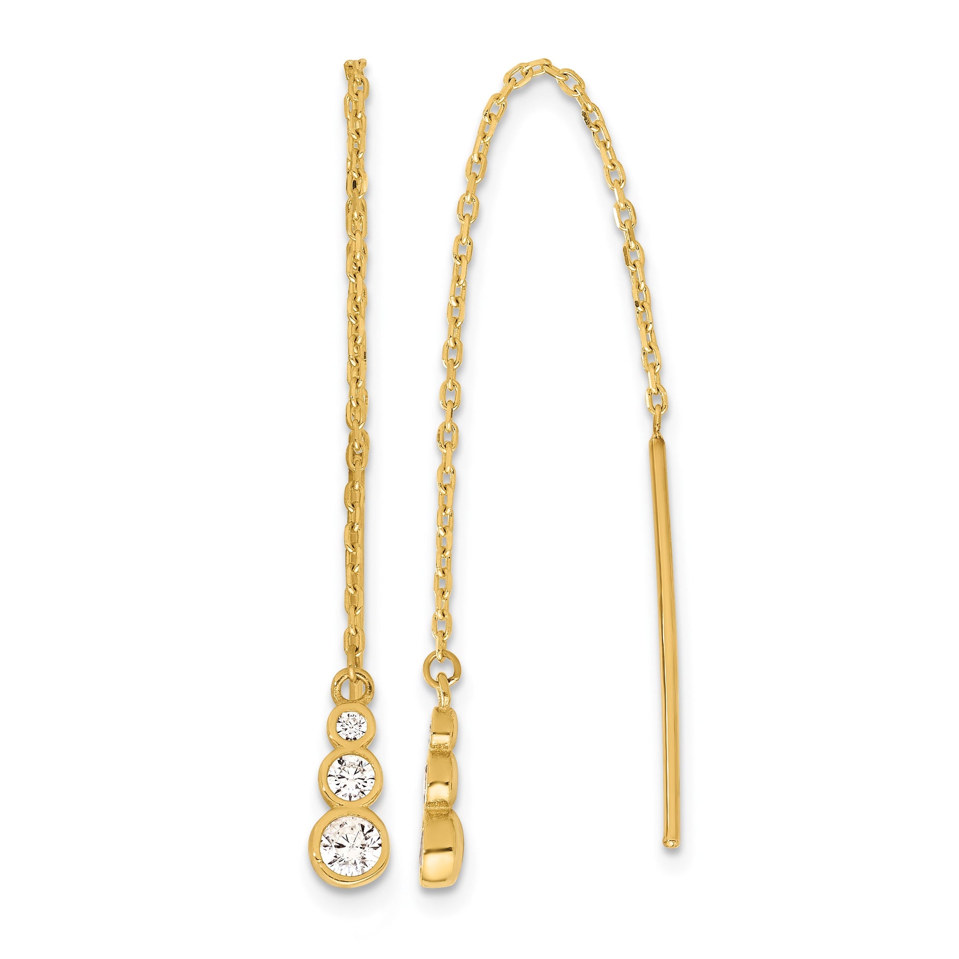 14K Polished Graduated CZ and Chain Threader Earrings