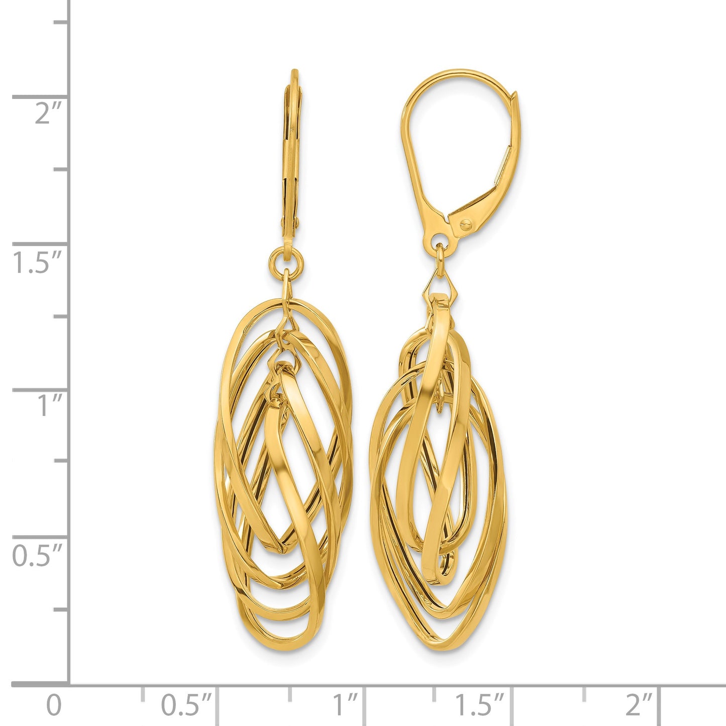 14k Polished Oval Twisted Dangle Leverback Earrings