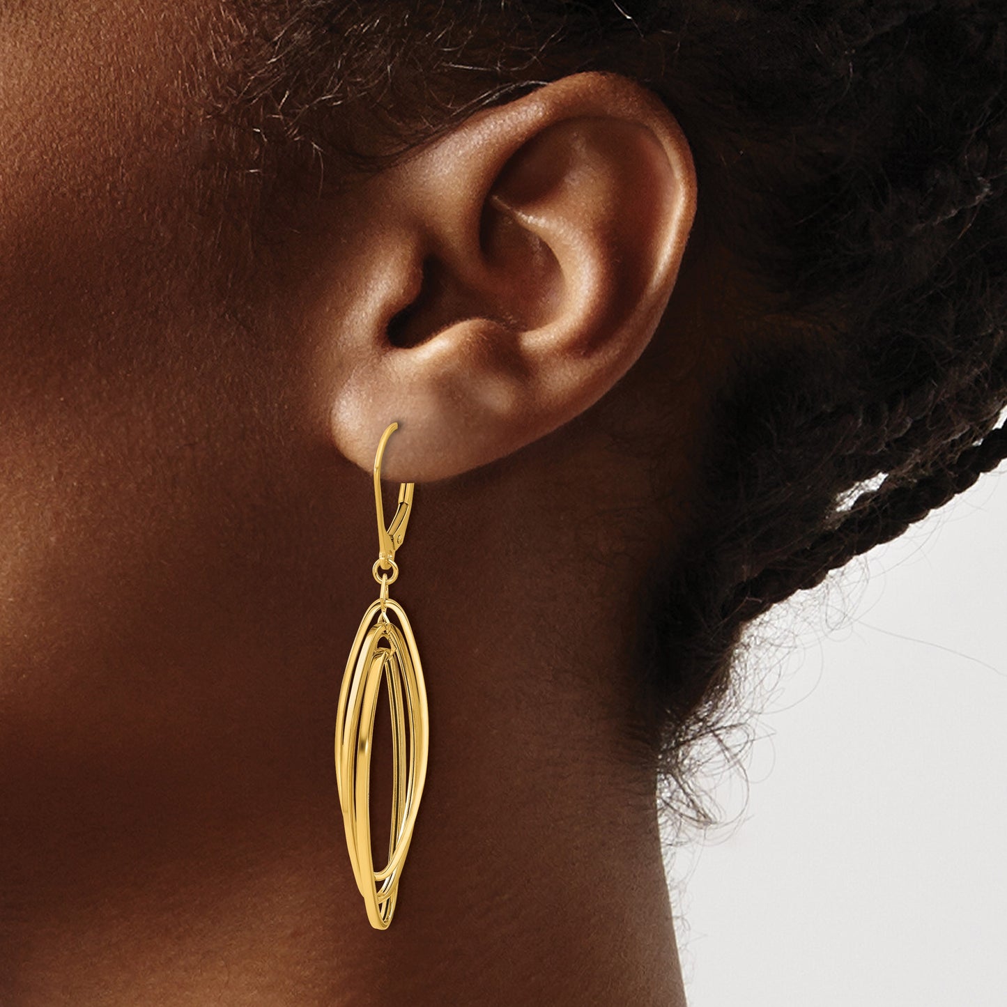 14k Polished Twisted Ovals Dangle Leverback Earrings