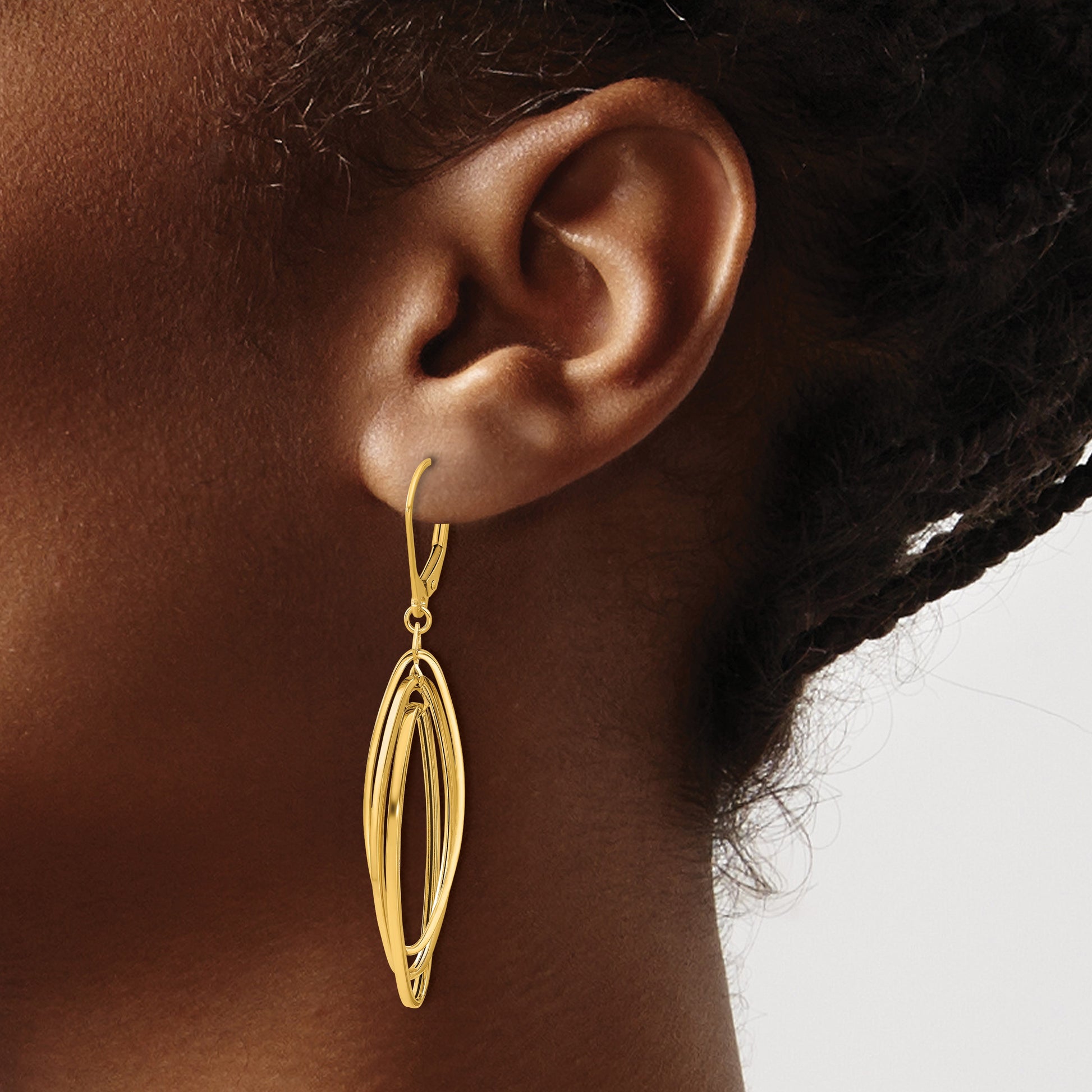 14k Polished Twisted Ovals Dangle Leverback Earrings