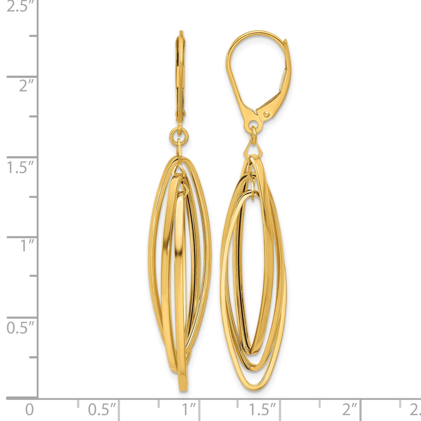14k Polished Twisted Ovals Dangle Leverback Earrings