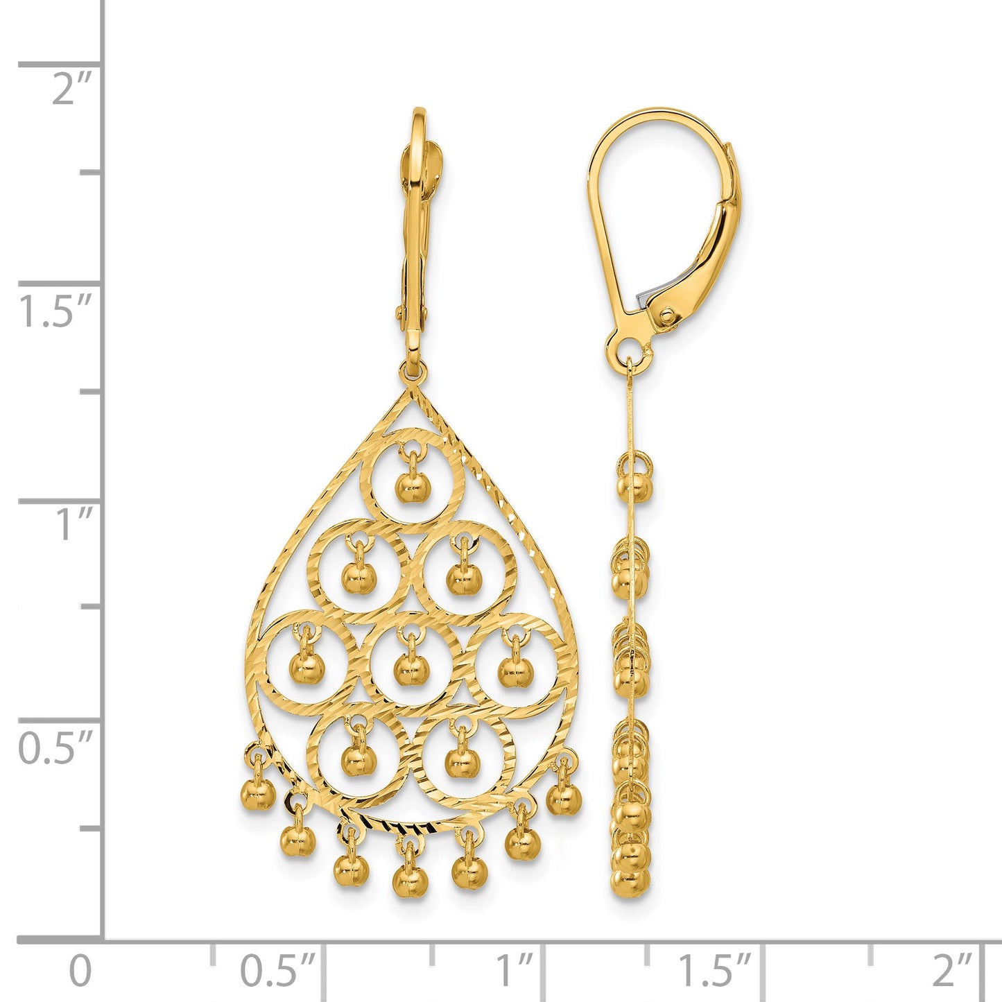 14K Polished Diamond-cut Chandelier-Style Fringed Dangle Leverback Earrings