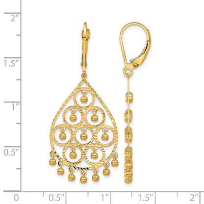 14K Polished Diamond-cut Chandelier-Style Fringed Dangle Leverback Earrings