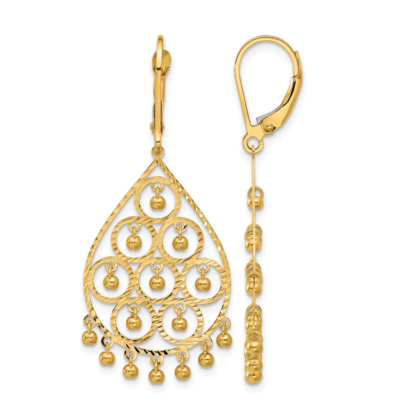 14K Polished Diamond-cut Chandelier-Style Fringed Dangle Leverback Earrings