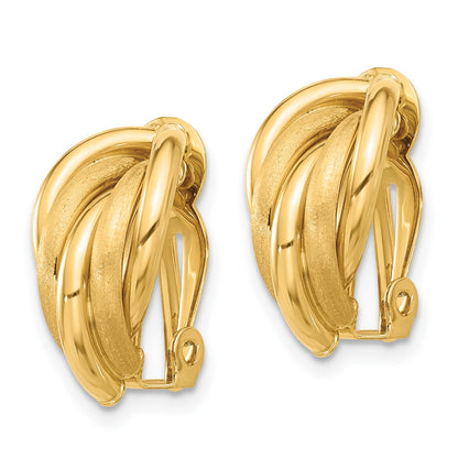 14K 10x18mm Polished and Satin Curved Omega Back Non-pierced Earrings