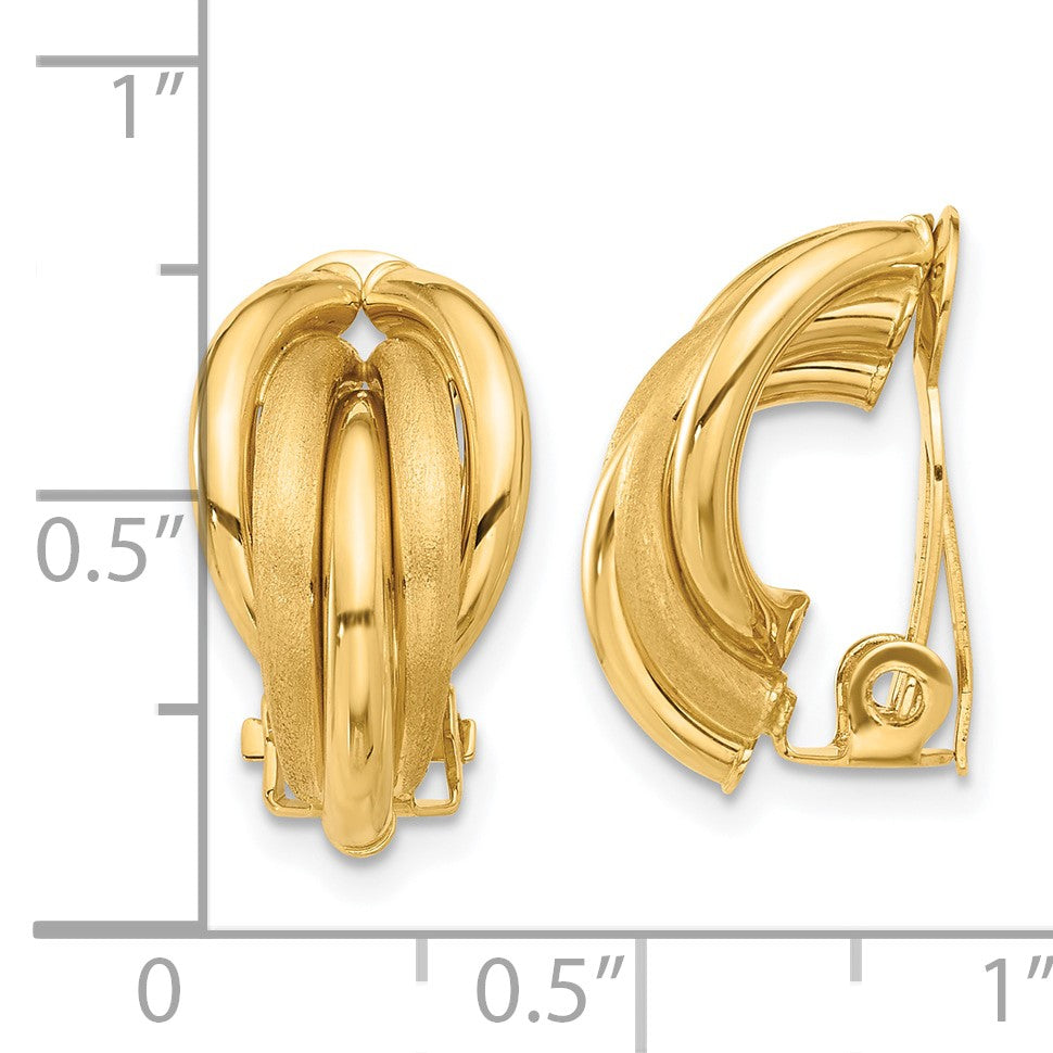 14K 10x18mm Polished and Satin Curved Omega Back Non-pierced Earrings