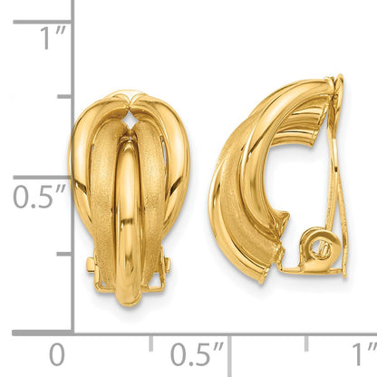 14K 10x18mm Polished and Satin Curved Omega Back Non-pierced Earrings