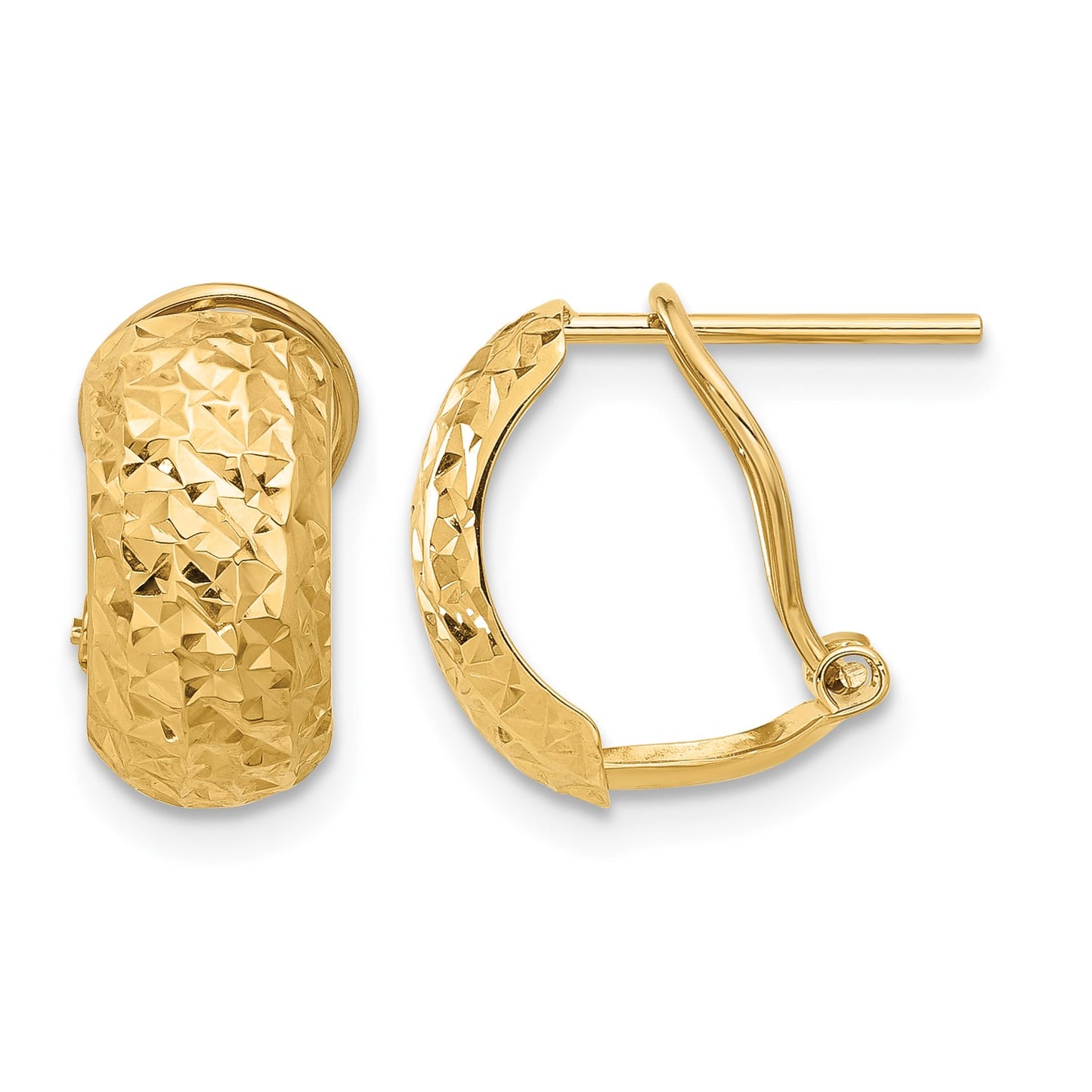14K 6x13mm Polished and Diamond-cut Omega Back Post Earrings