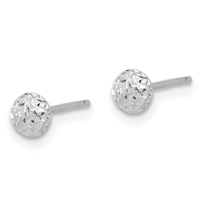 14K White Gold 4.5mm Polished Diamond-cut Puffed Round Button Post Earrings