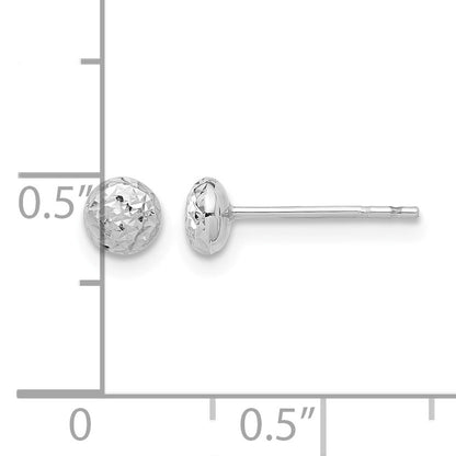 14K White Gold 4.5mm Polished Diamond-cut Puffed Round Button Post Earrings
