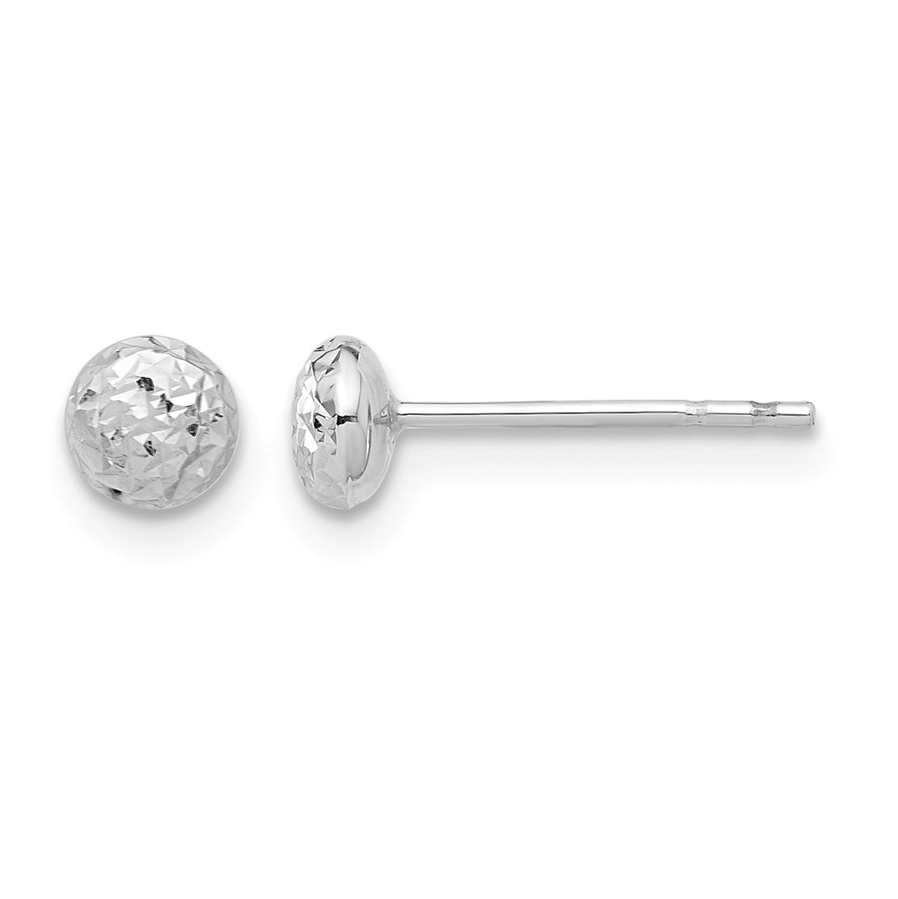14K White Gold 4.5mm Polished Diamond-cut Puffed Round Button Post Earrings