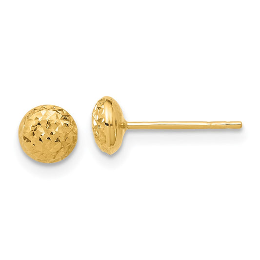 14K Polished and Diamond-cut 5.5mm Button Post Earrings