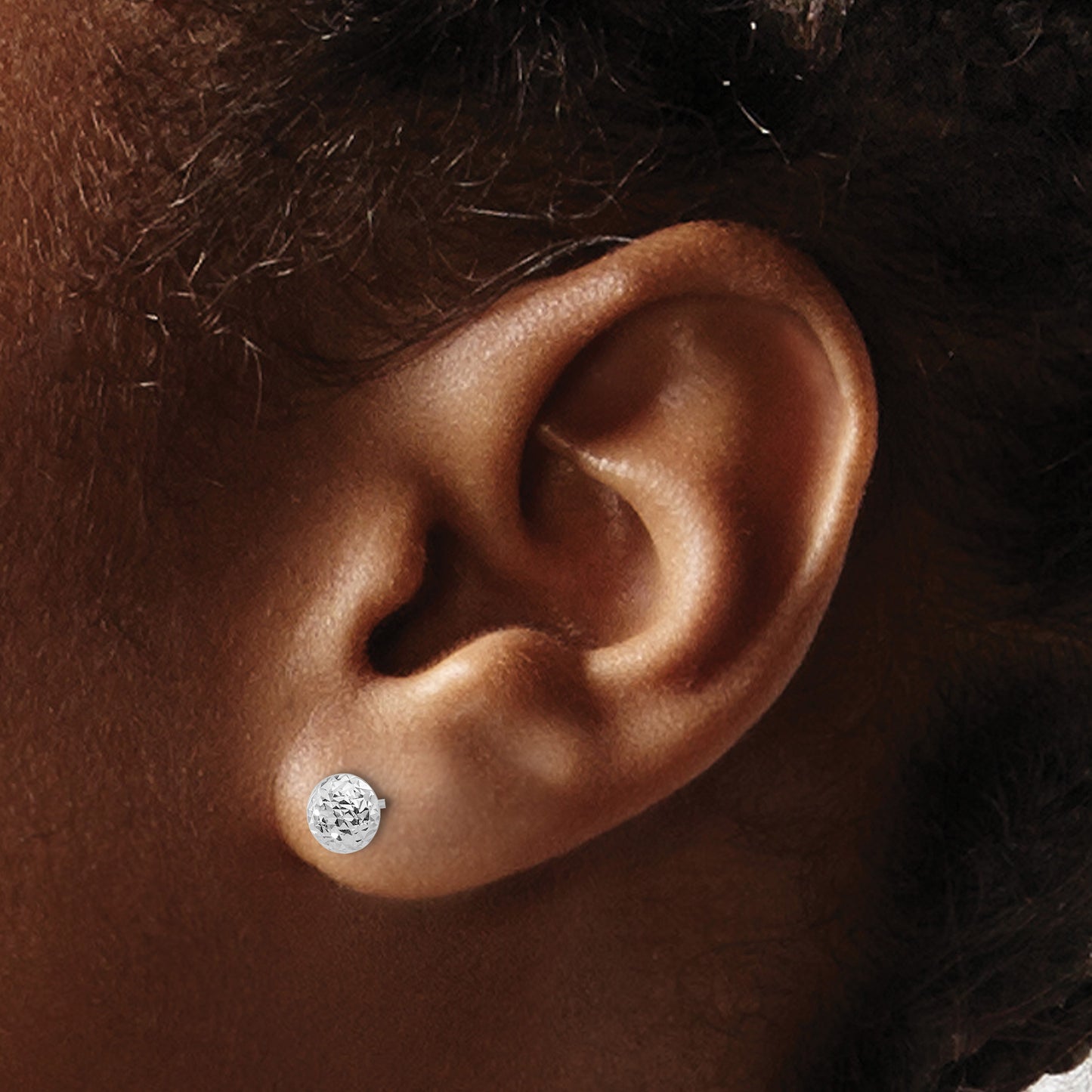 14K White Gold 5.5mm Polished Diamond-cut Puffed Round Button Post Earrings