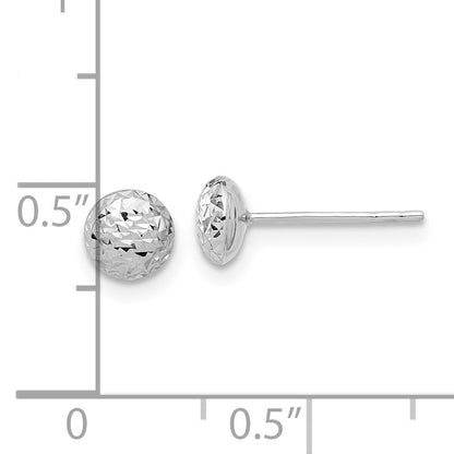 14K White Gold 5.5mm Polished Diamond-cut Puffed Round Button Post Earrings