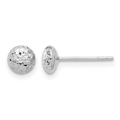 14K White Gold 5.5mm Polished Diamond-cut Puffed Round Button Post Earrings