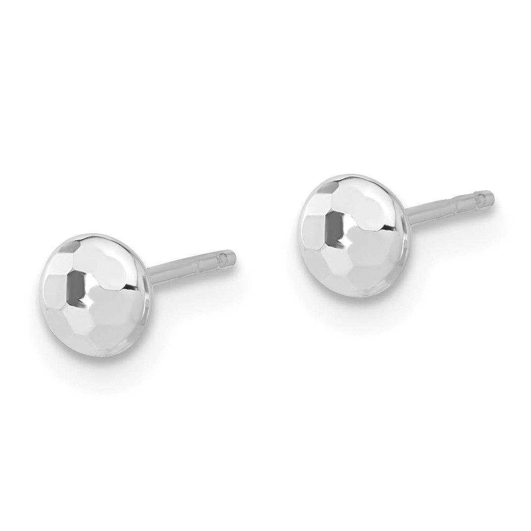 14K White Gold 4.5mm Polished Diamond-cut Puffed Round Button Post Earrings