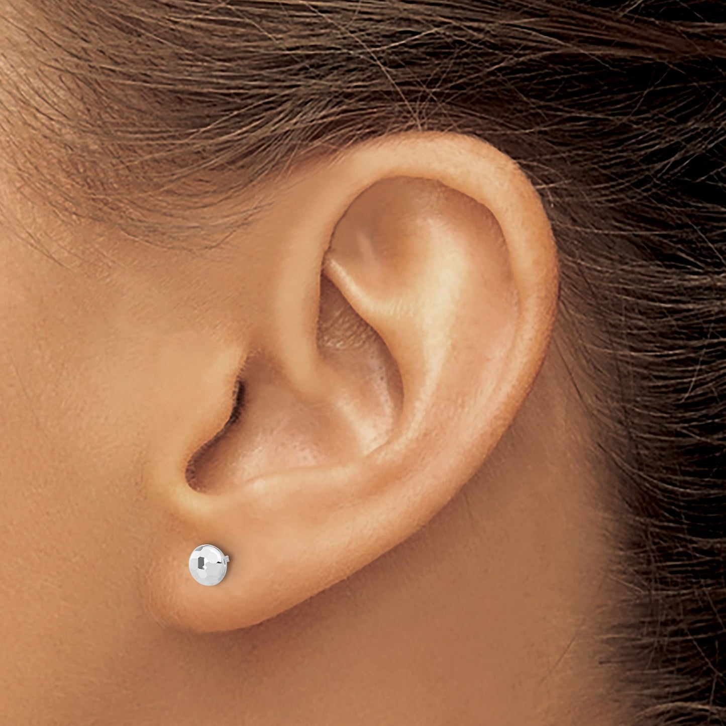 14K White Gold 4.5mm Polished Diamond-cut Puffed Round Button Post Earrings