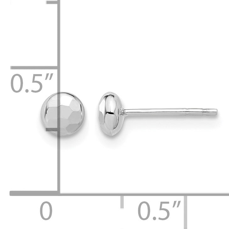 14K White Gold 4.5mm Polished Diamond-cut Puffed Round Button Post Earrings