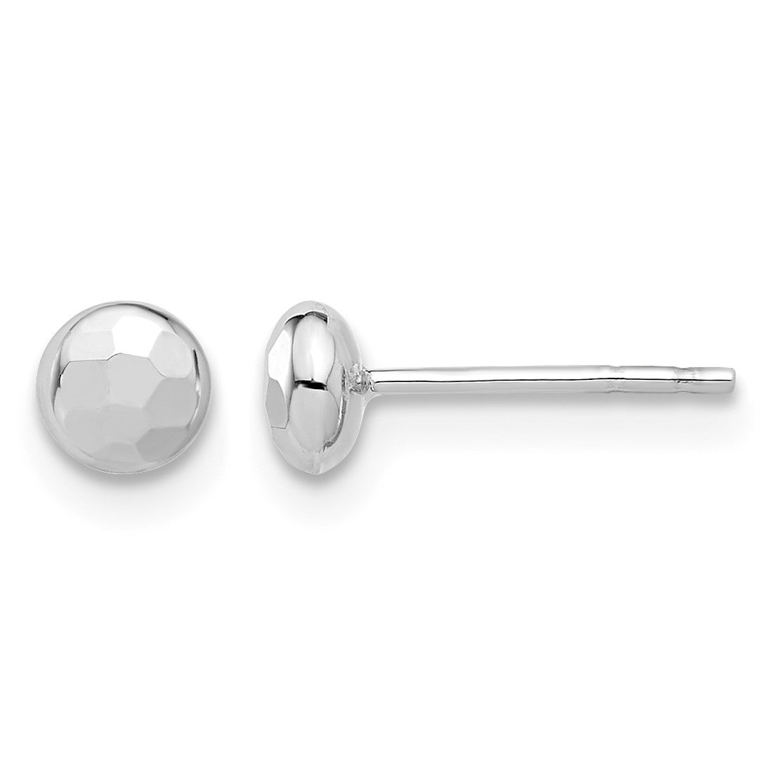 14K White Gold 4.5mm Polished Diamond-cut Puffed Round Button Post Earrings