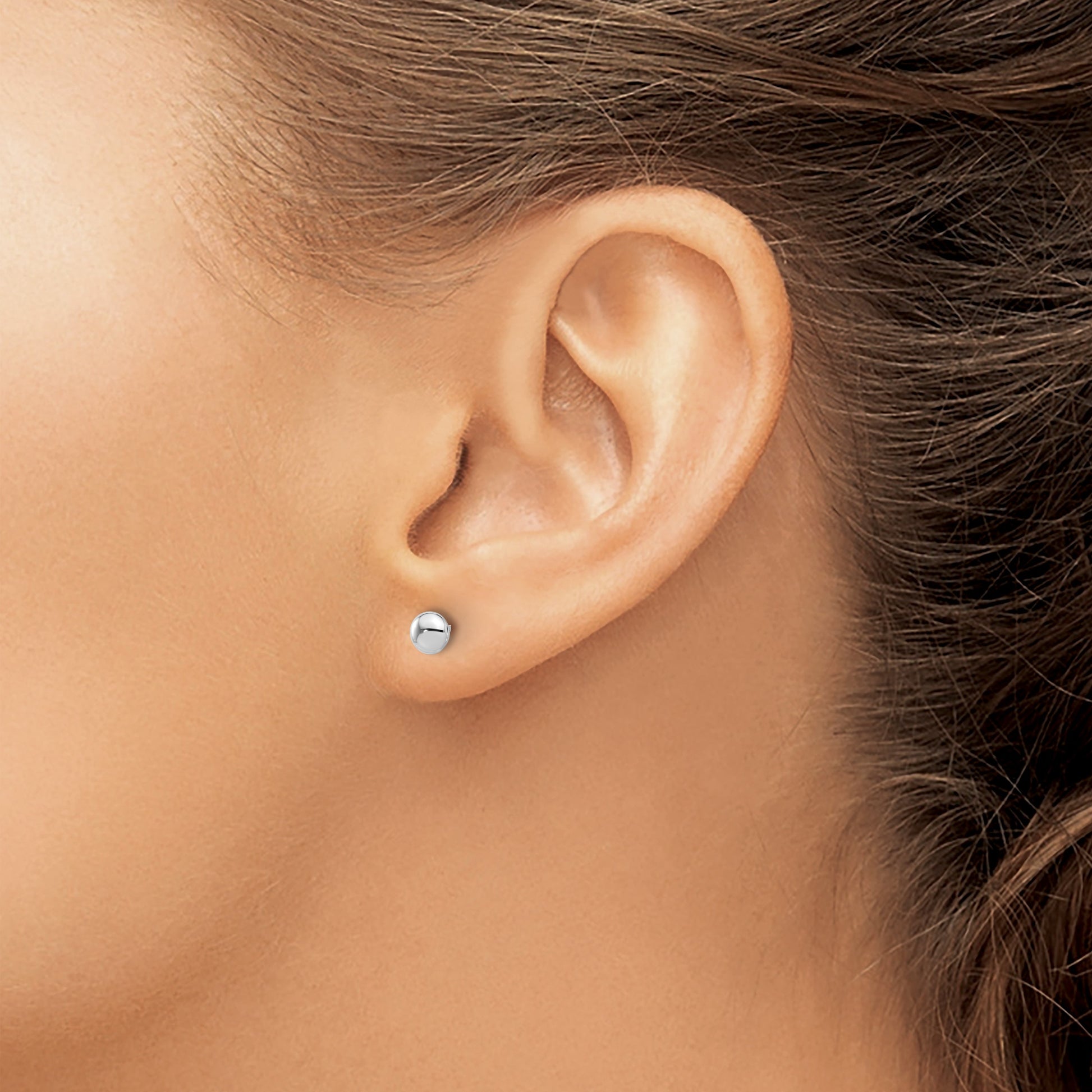 14K White Gold 4.5mm Polished Puffed Round Button Post Earrings