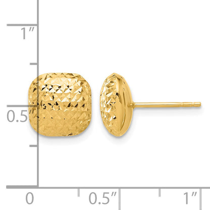 14K 10mm Diamond-cut Puffed Square Button Post Earrings
