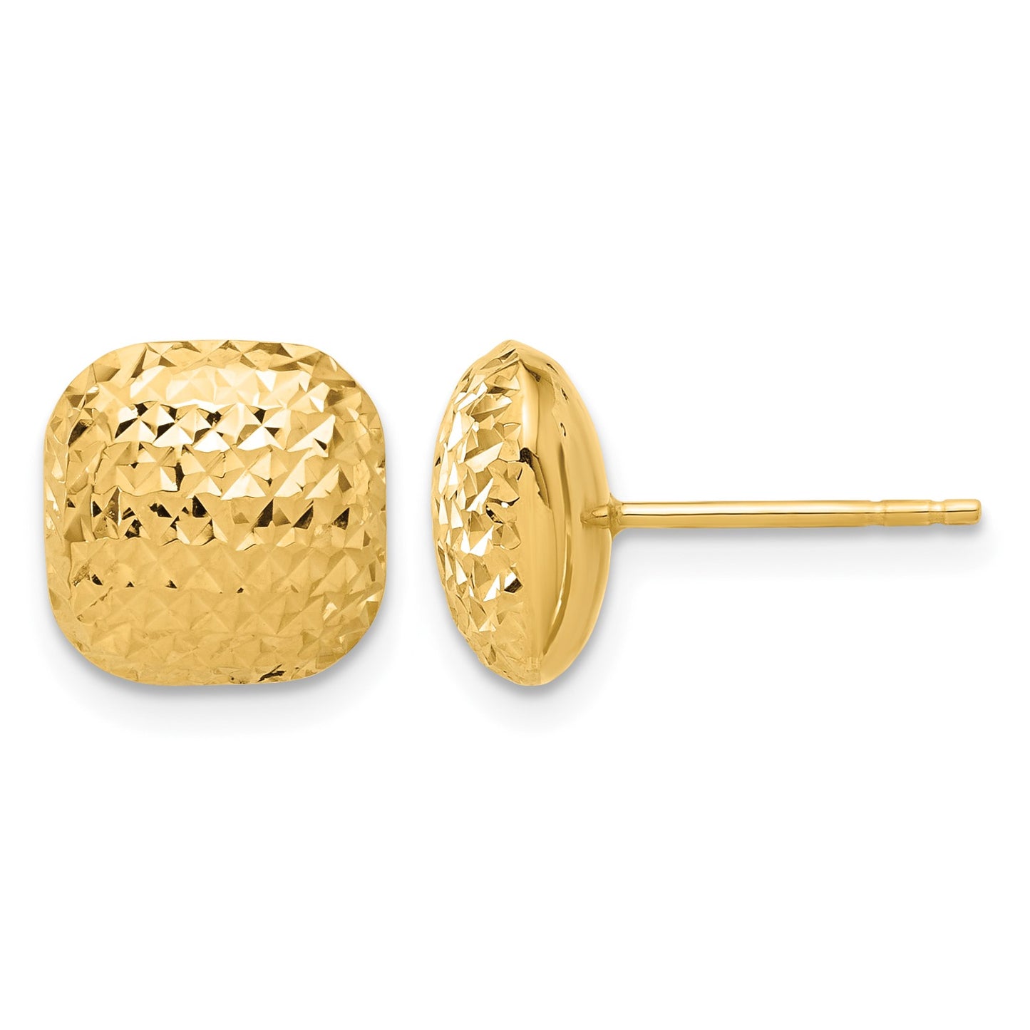 14K 10mm Diamond-cut Puffed Square Button Post Earrings