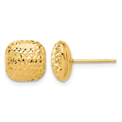 14K 10mm Diamond-cut Puffed Square Button Post Earrings
