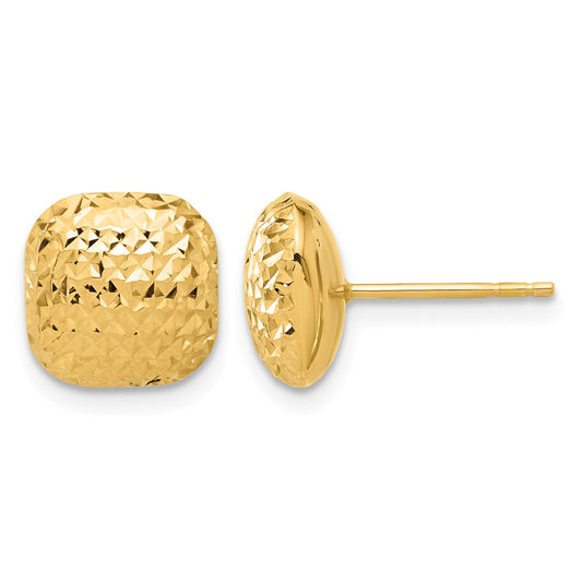 14K 10mm Diamond-cut Puffed Square Button Post Earrings