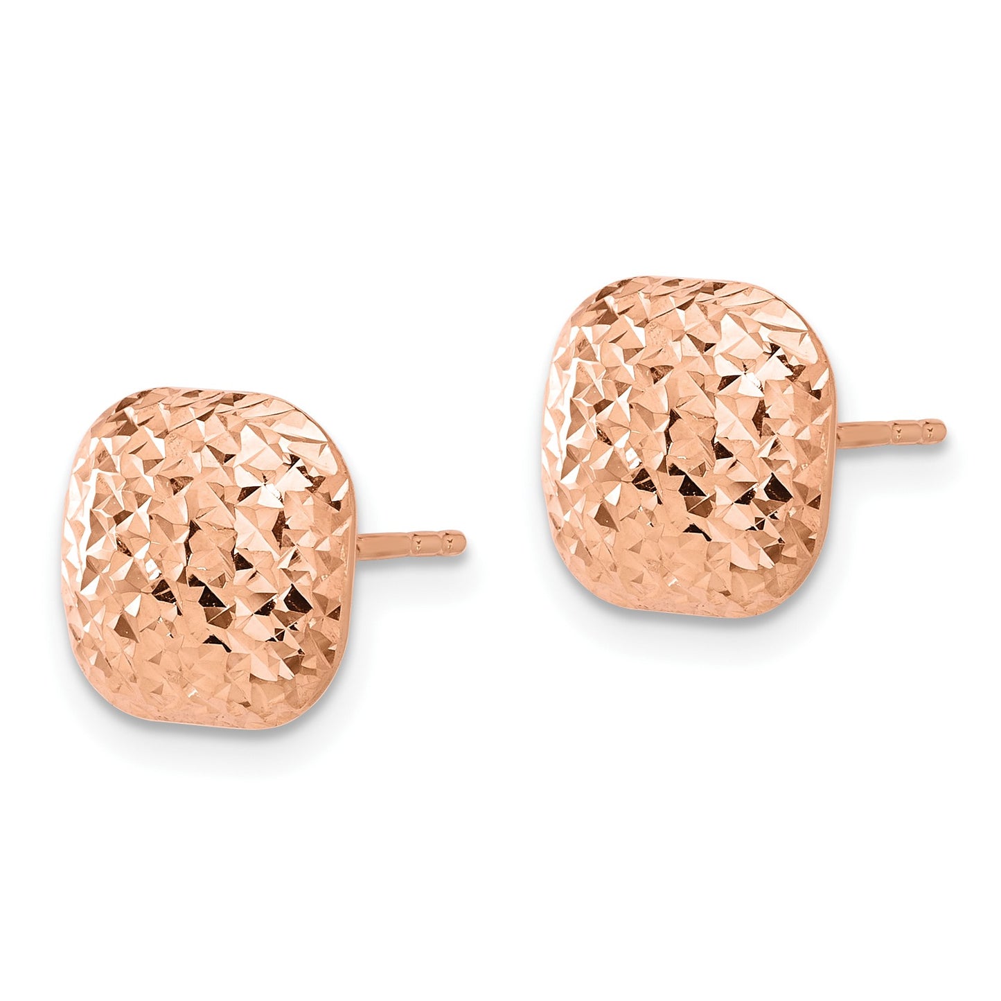 14K Rose Gold 10mm Diamond-cut Puffed Square Button Post Earrings