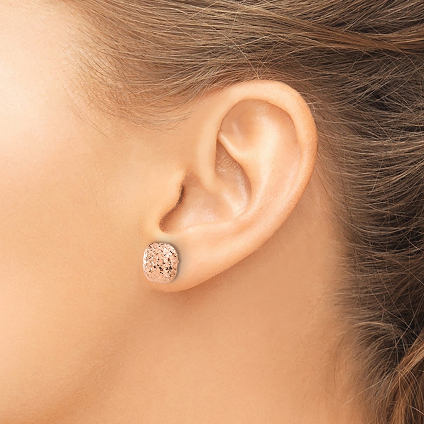 14K Rose Gold 10mm Diamond-cut Puffed Square Button Post Earrings