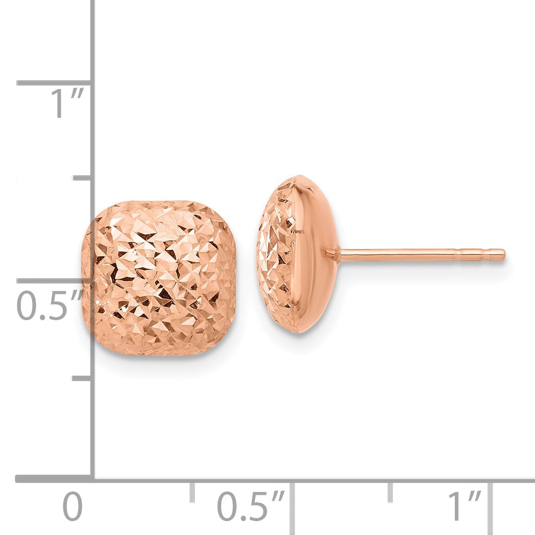 14K Rose Gold 10mm Diamond-cut Puffed Square Button Post Earrings