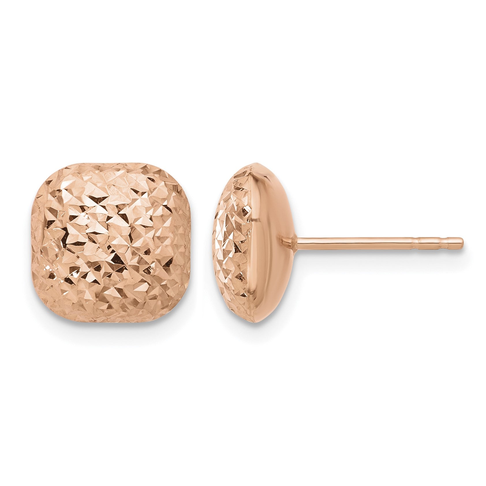 14K Rose Gold 10mm Diamond-cut Puffed Square Button Post Earrings