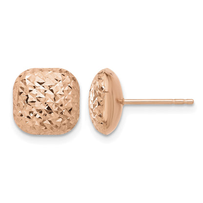 14K Rose Gold 10mm Diamond-cut Puffed Square Button Post Earrings