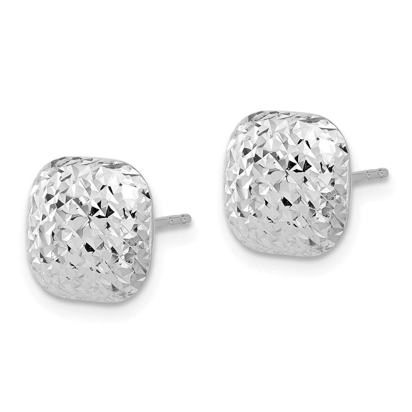 14K White Gold 10mm Diamond-cut Puffed Square Button Post Earrings