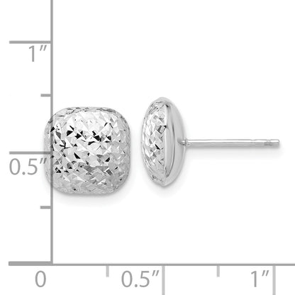 14K White Gold 10mm Diamond-cut Puffed Square Button Post Earrings
