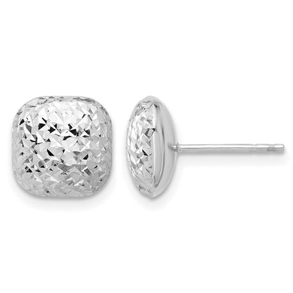 14K White Gold 10mm Diamond-cut Puffed Square Button Post Earrings