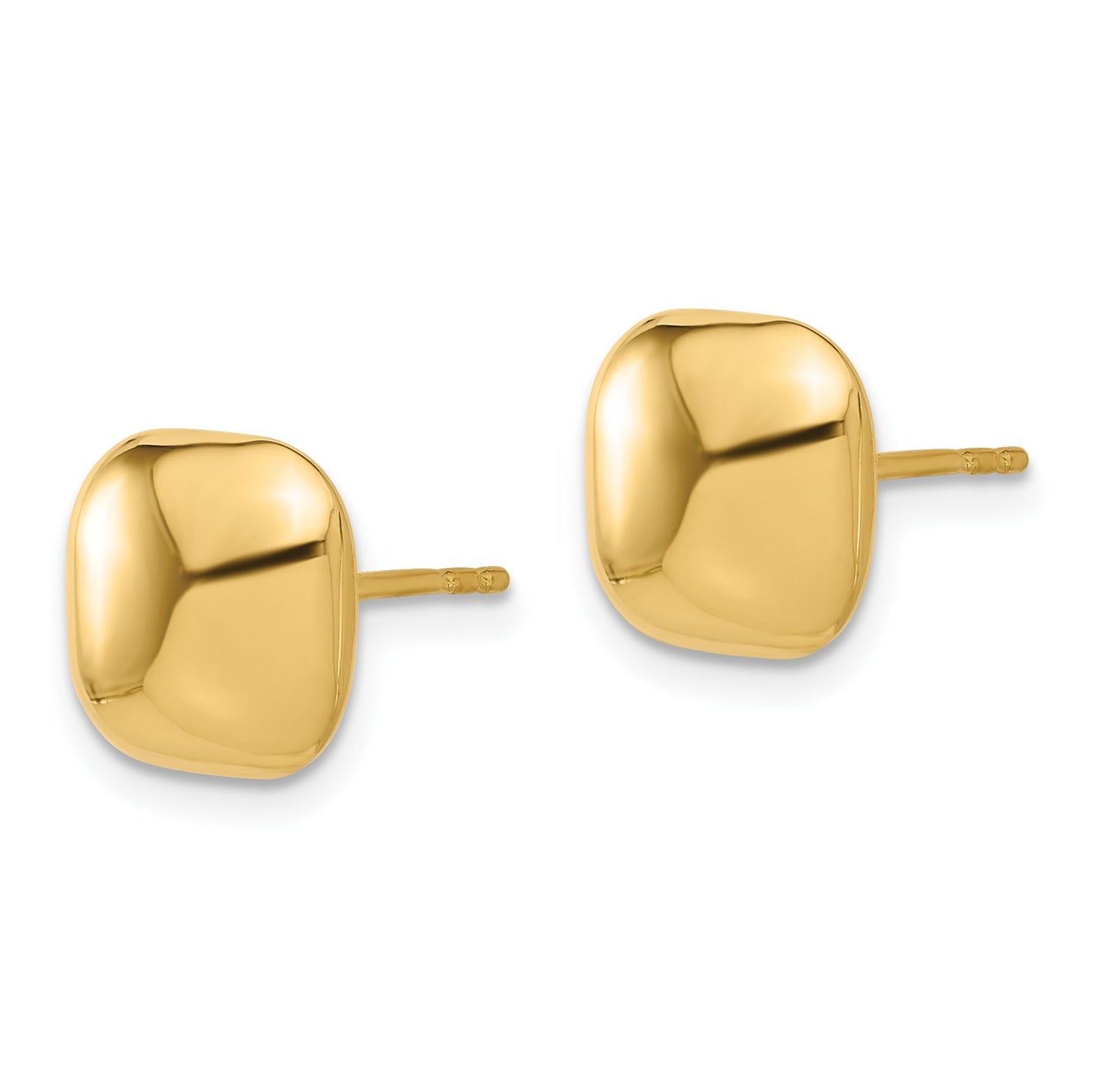 14K 10mm Polished Puffed Square Button Post Earrings