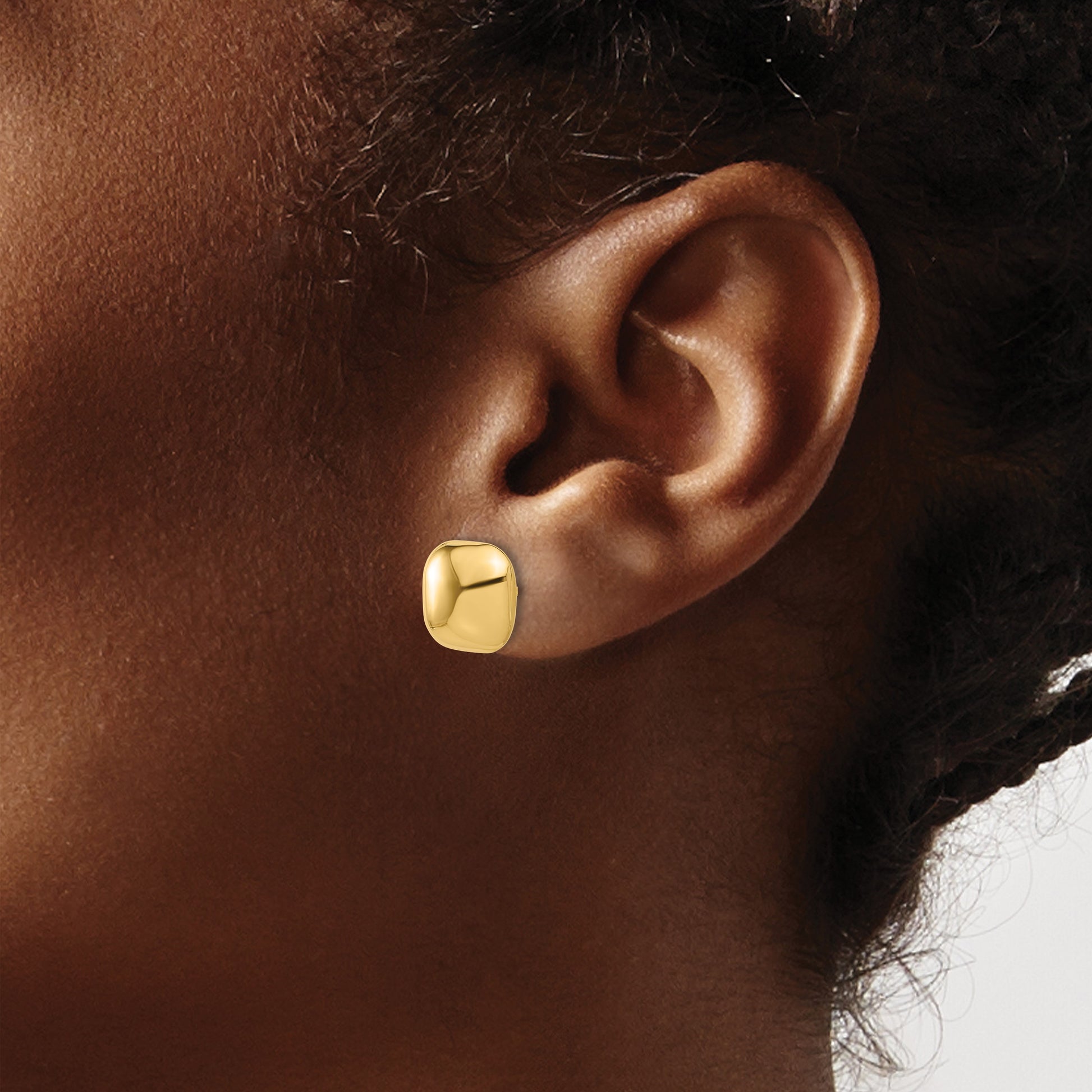 14K 10mm Polished Puffed Square Button Post Earrings