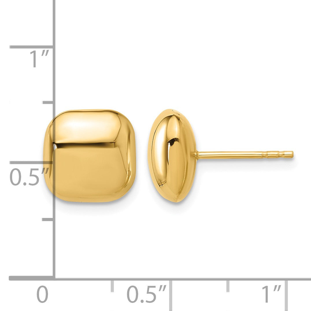 14K 10mm Polished Puffed Square Button Post Earrings