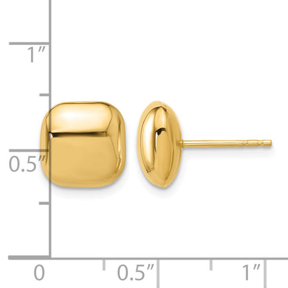 14K 10mm Polished Puffed Square Button Post Earrings
